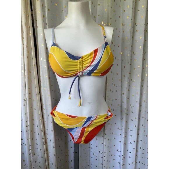 Roxy Palm Cruz Bralette Retro Mix Size Top Small Hipster Bikini Bottom Large - Picture 3 of 9